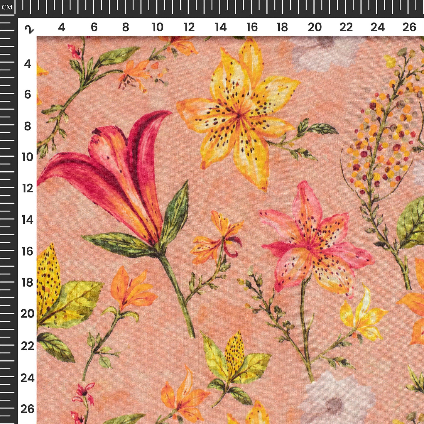 Salmon Color Floral Pattern Digital Print Viscose Uppada Silk Fabric