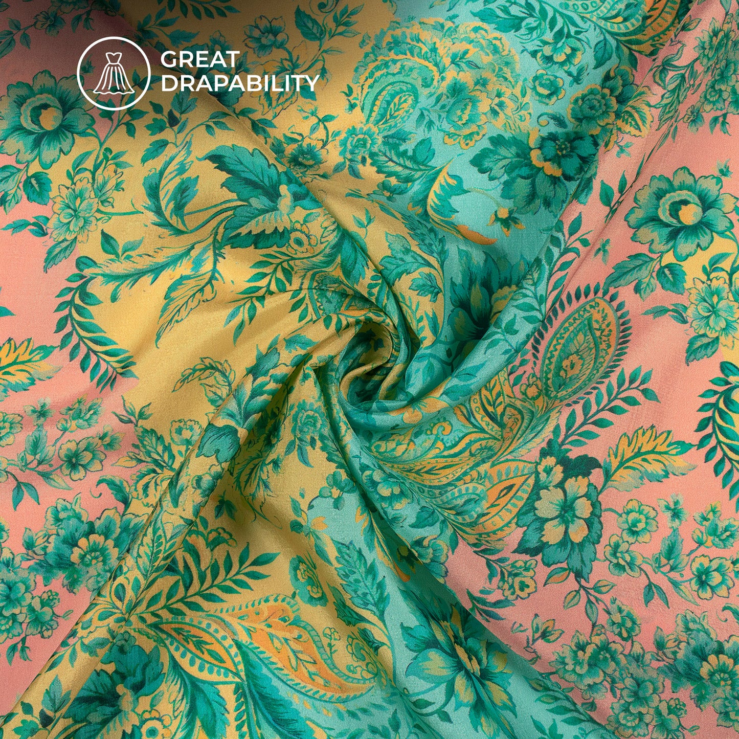Golden Brown Floral Pattern Digital Print Viscose Uppada Silk Fabric