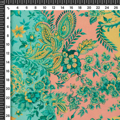 Golden Brown Floral Pattern Digital Print Viscose Uppada Silk Fabric
