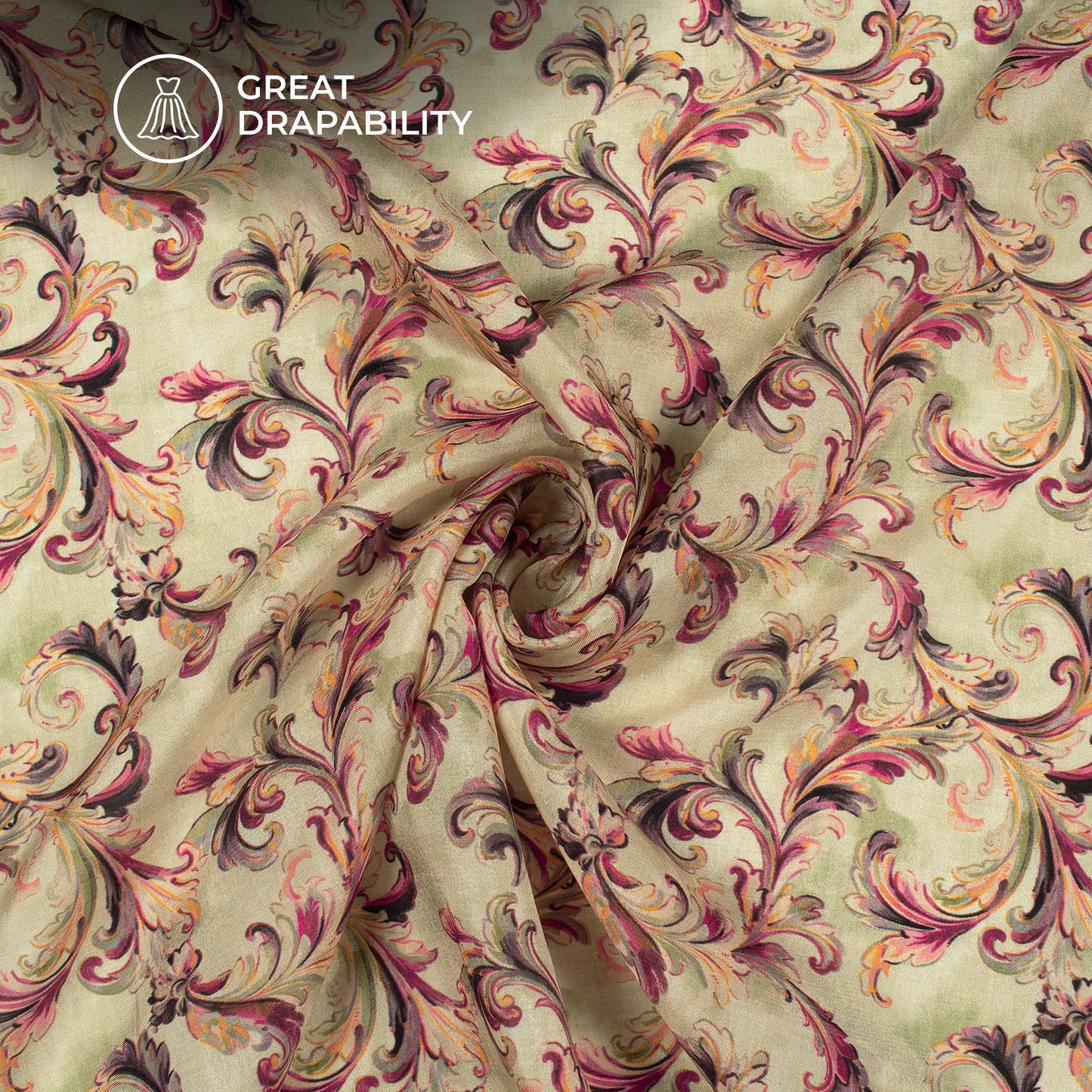 Pastle Cream Floral Pattern Digital Print Viscose Uppada Silk Fabric