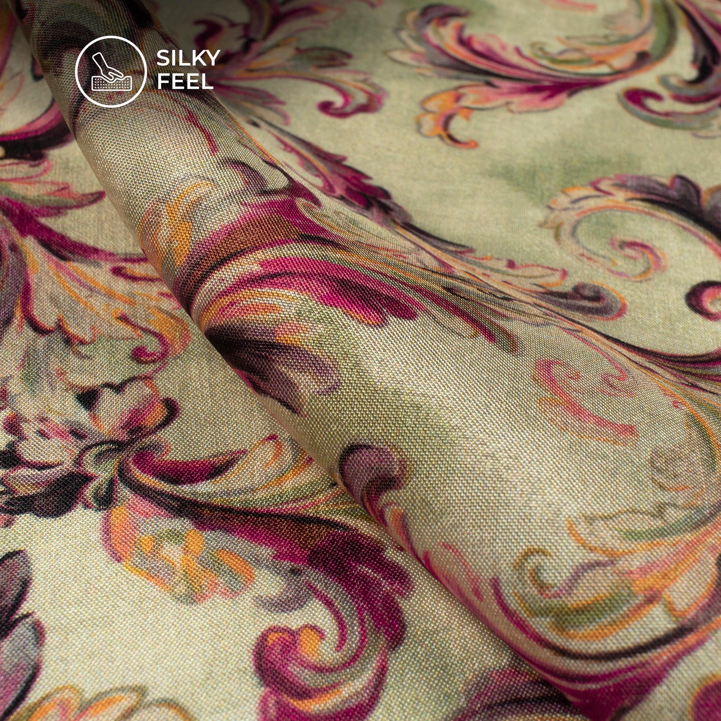 Pastle Cream Floral Pattern Digital Print Viscose Uppada Silk Fabric