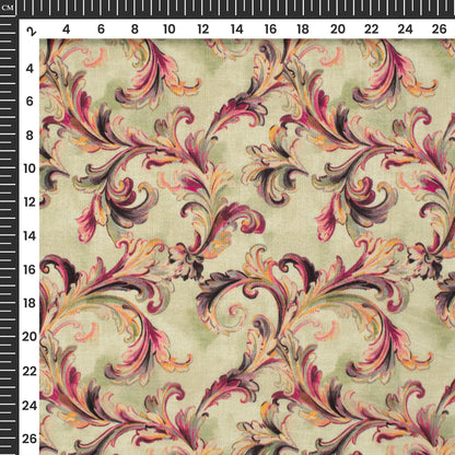 Pastle Cream Floral Pattern Digital Print Viscose Uppada Silk Fabric