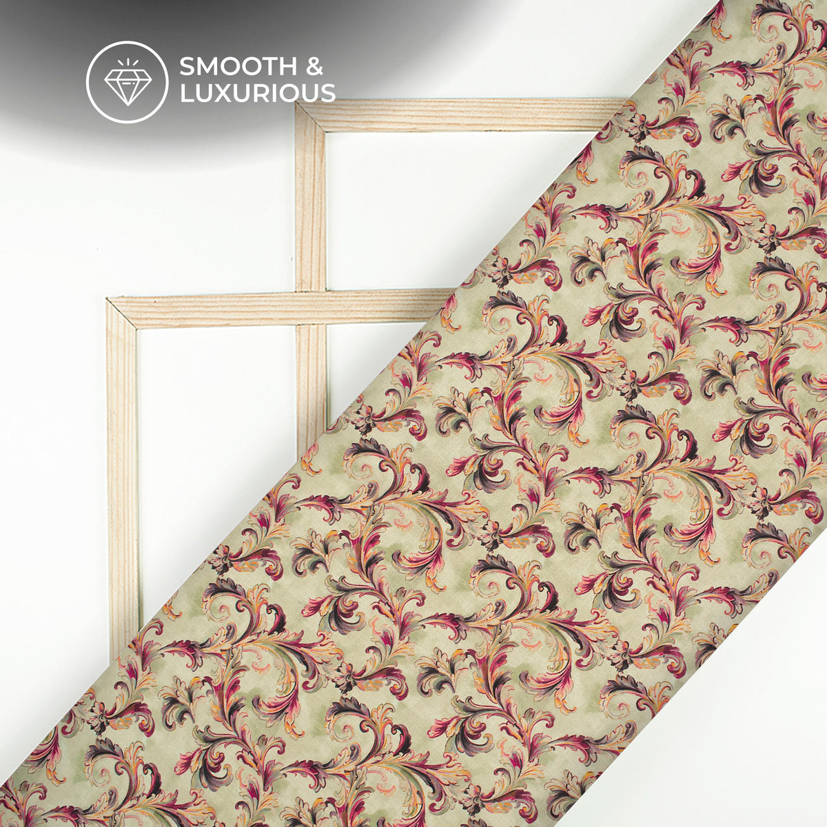 Pastle Cream Floral Pattern Digital Print Viscose Uppada Silk Fabric