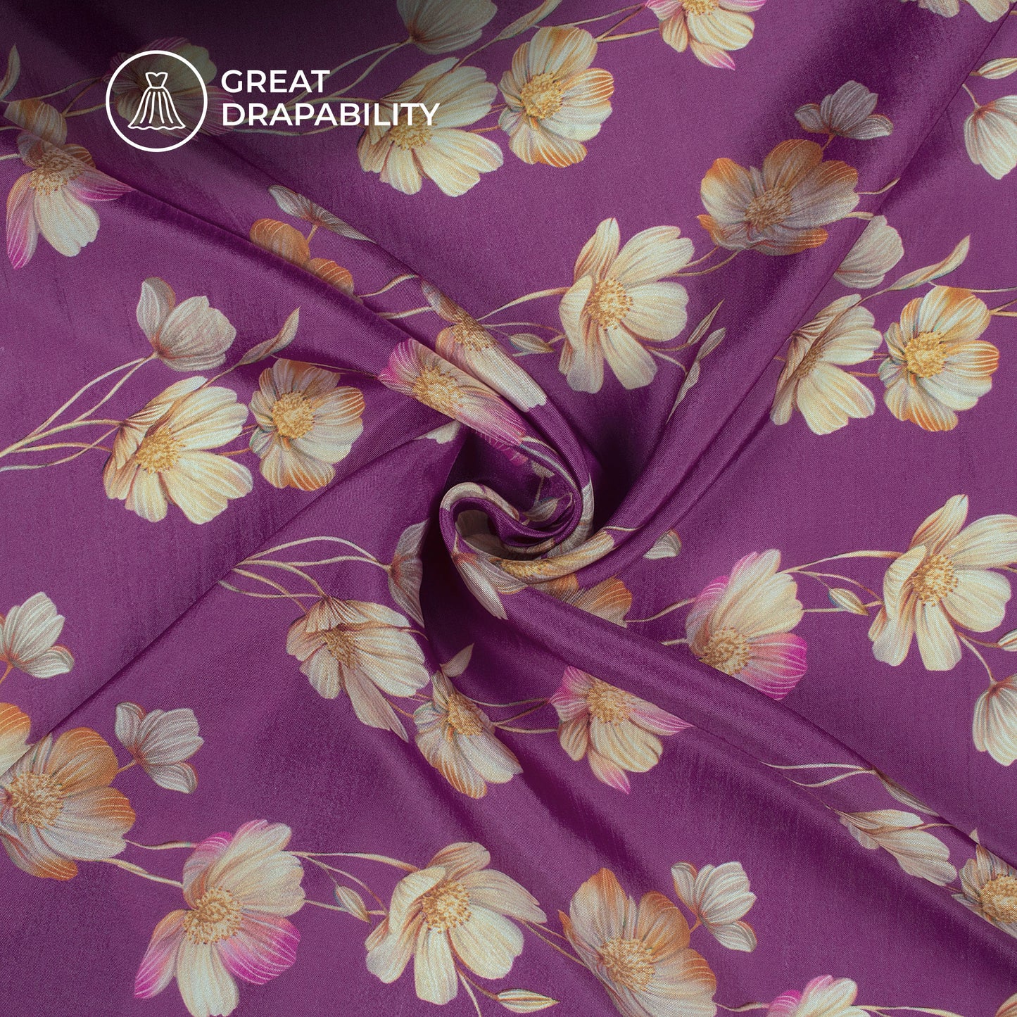Purple Magenta Floral Pattern Digital Print Viscose Uppada Silk Fabric