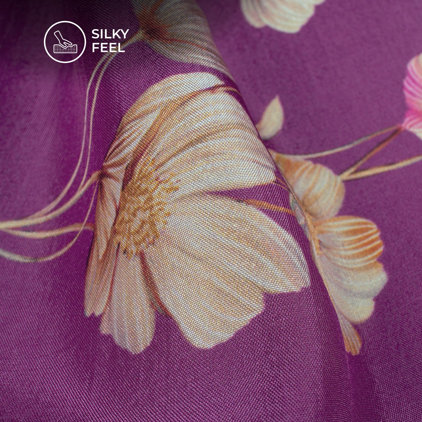Purple Magenta Floral Pattern Digital Print Viscose Uppada Silk Fabric