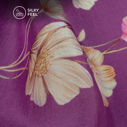 Purple Magenta Floral Pattern Digital Print Viscose Uppada Silk Fabric