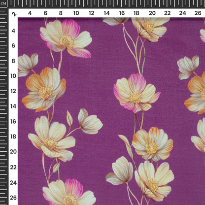 Purple Magenta Floral Pattern Digital Print Viscose Uppada Silk Fabric