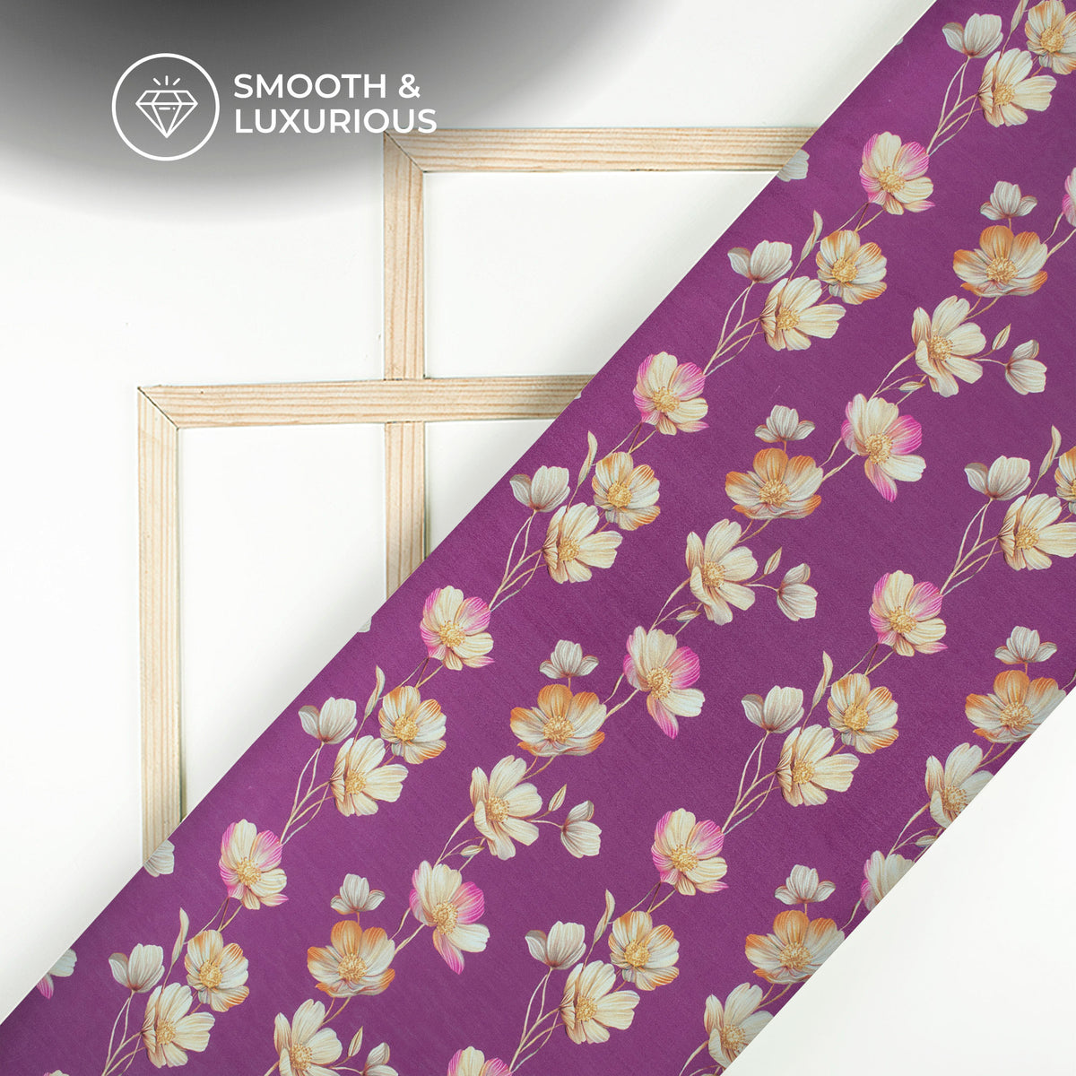 Purple Magenta Floral Pattern Digital Print Viscose Uppada Silk Fabric