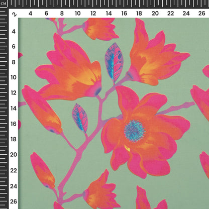Sea Green And Brink Pink Floral Digital Print Lightweight Georgette Fabric