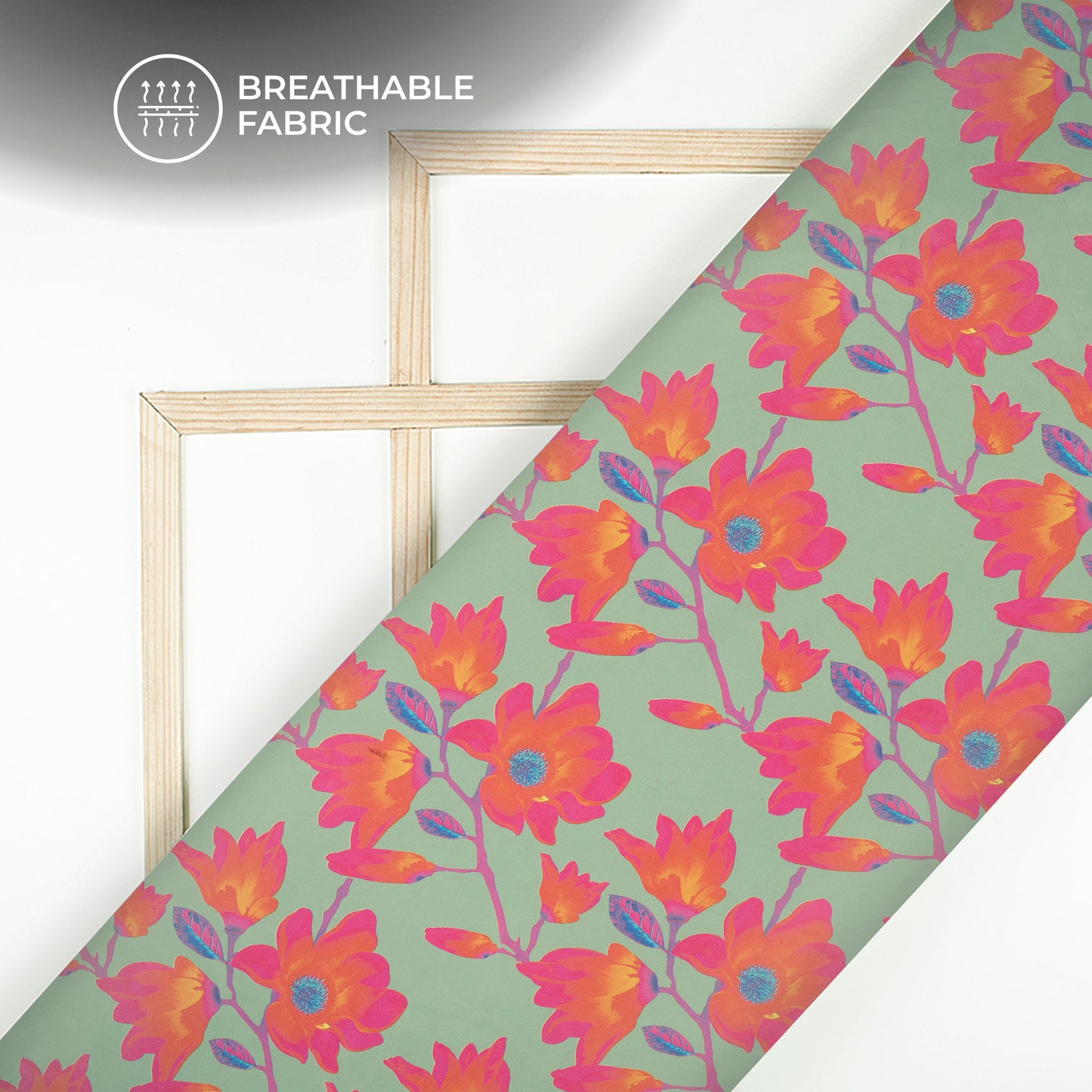 Sea Green And Brink Pink Floral Digital Print Lightweight Georgette Fabric