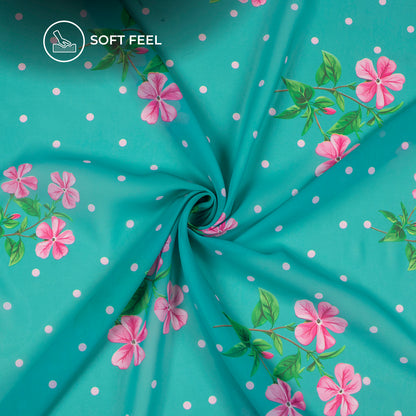 Deep Sky Blue Floral Digital Print Lightweight Georgette Fabric