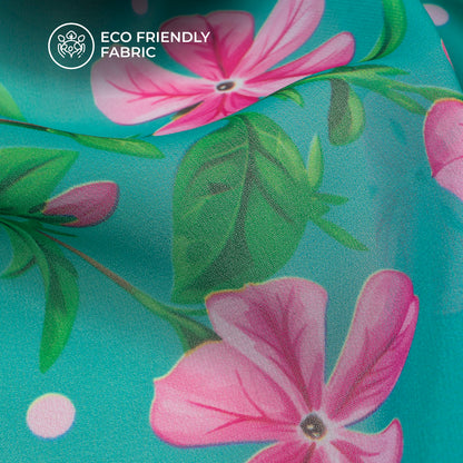 Deep Sky Blue Floral Digital Print Lightweight Georgette Fabric