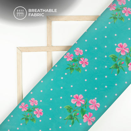 Deep Sky Blue Floral Digital Print Lightweight Georgette Fabric