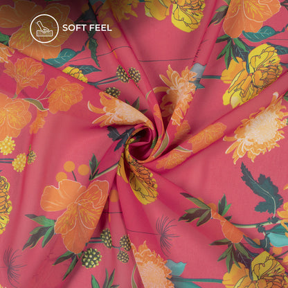 Cherry Red Floral Digital Print Lightweight Georgette Fabric