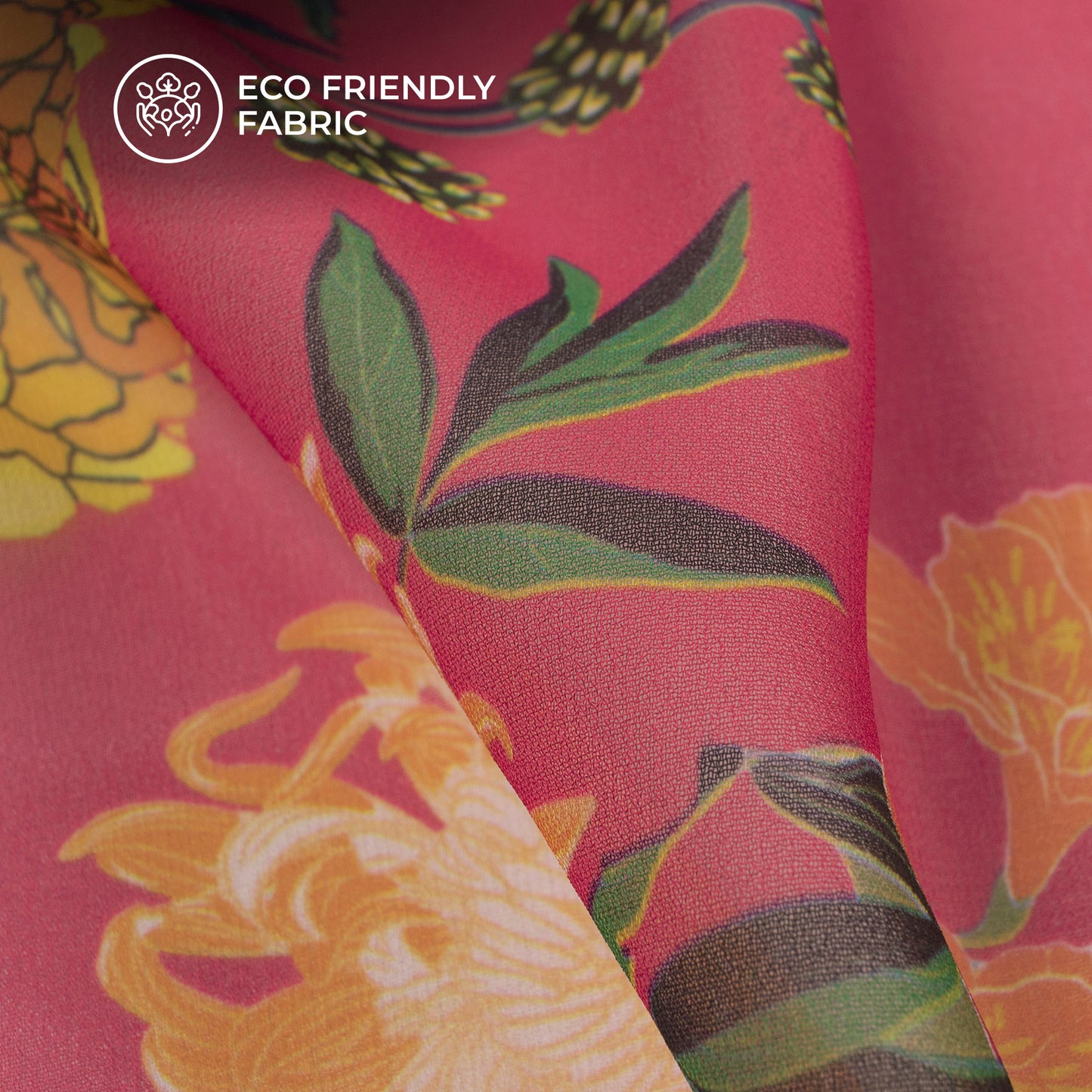 Cherry Red Floral Digital Print Lightweight Georgette Fabric