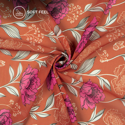 Saddle Brown Floral Digital Print Lightweight Georgette Fabric