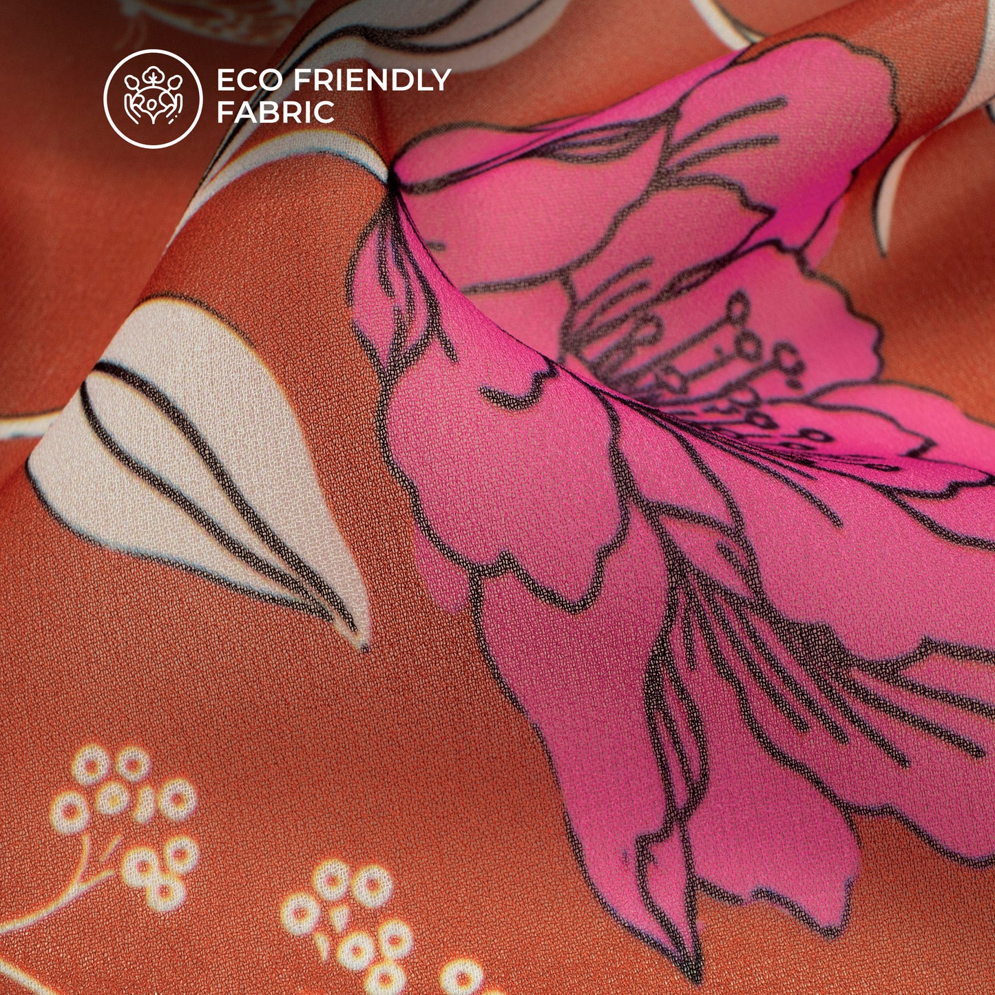 Saddle Brown Floral Digital Print Lightweight Georgette Fabric