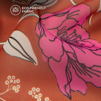 Saddle Brown Floral Digital Print Lightweight Georgette Fabric