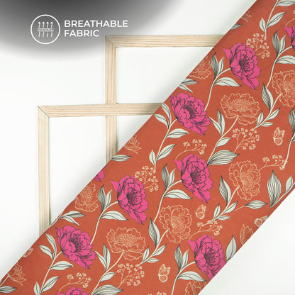 Saddle Brown Floral Digital Print Lightweight Georgette Fabric