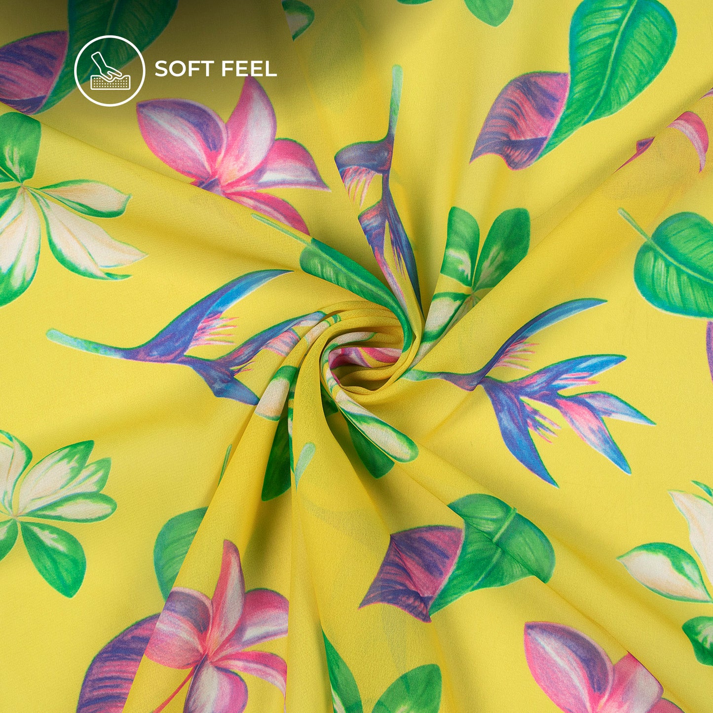 Lemon Yellow Floral Digital Print Lightweight Georgette Fabric