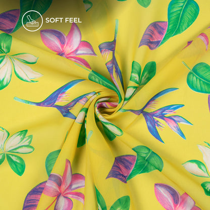 Lemon Yellow Floral Digital Print Lightweight Georgette Fabric