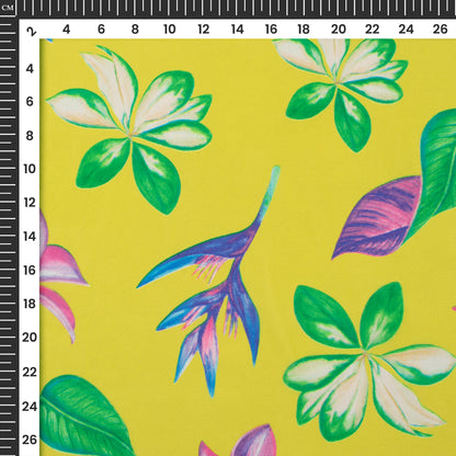 Lemon Yellow Floral Digital Print Lightweight Georgette Fabric