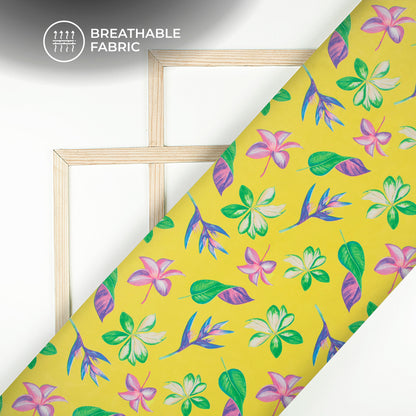 Lemon Yellow Floral Digital Print Lightweight Georgette Fabric