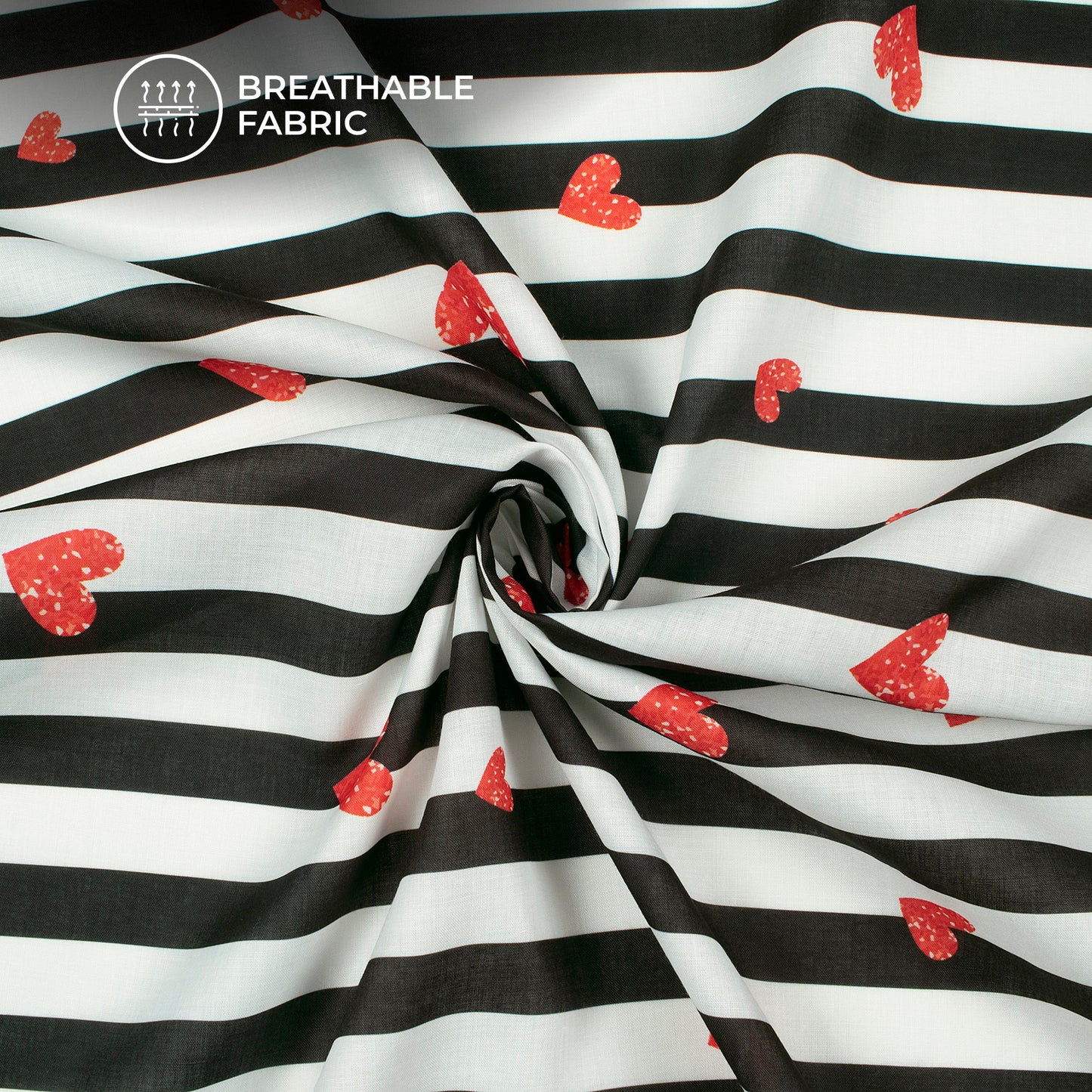 Black Floral Stripes Digital Print Poly Cambric Fabric