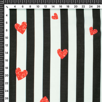 Black Floral Stripes Digital Print Poly Cambric Fabric