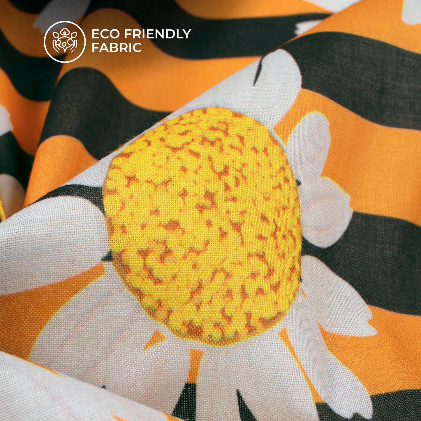 Corn Yellow Floral Stripes Digital Print Poly Cambric Fabric