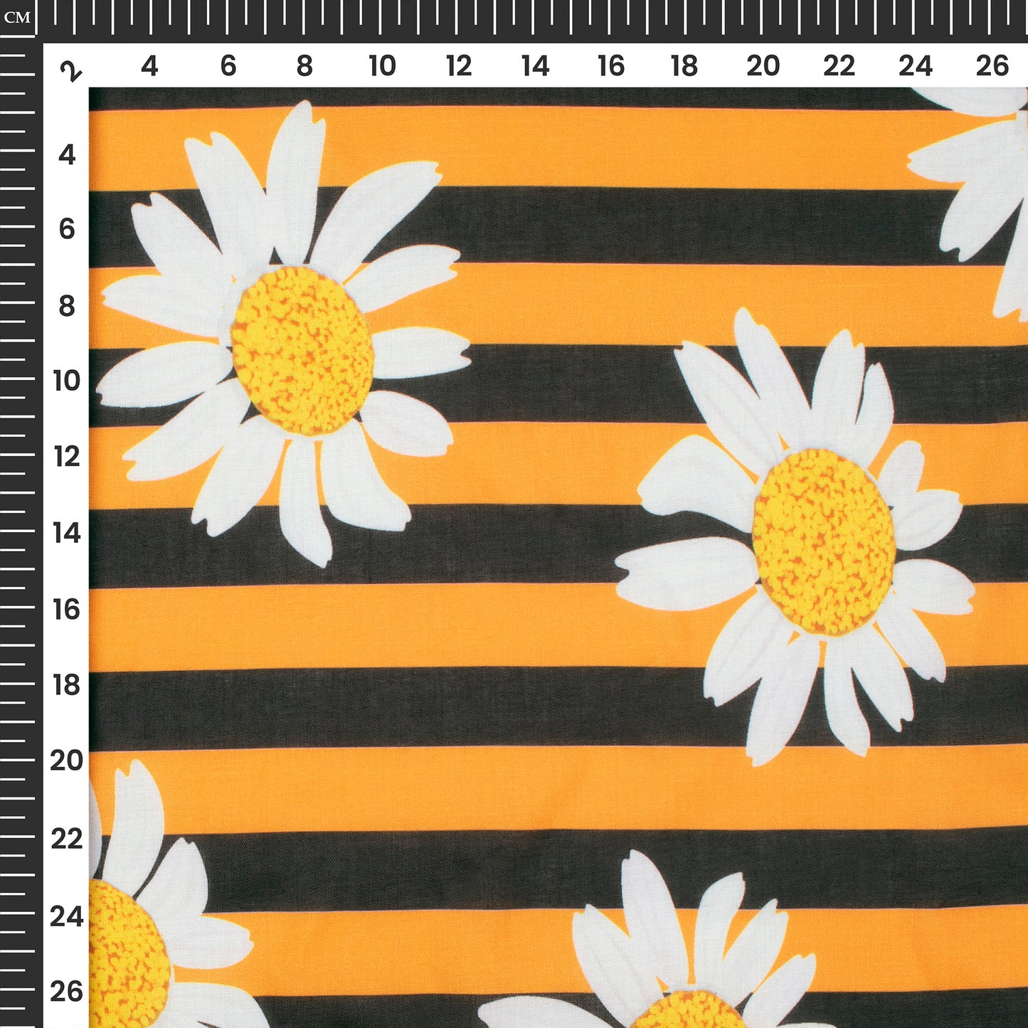 Corn Yellow Floral Stripes Digital Print Poly Cambric Fabric