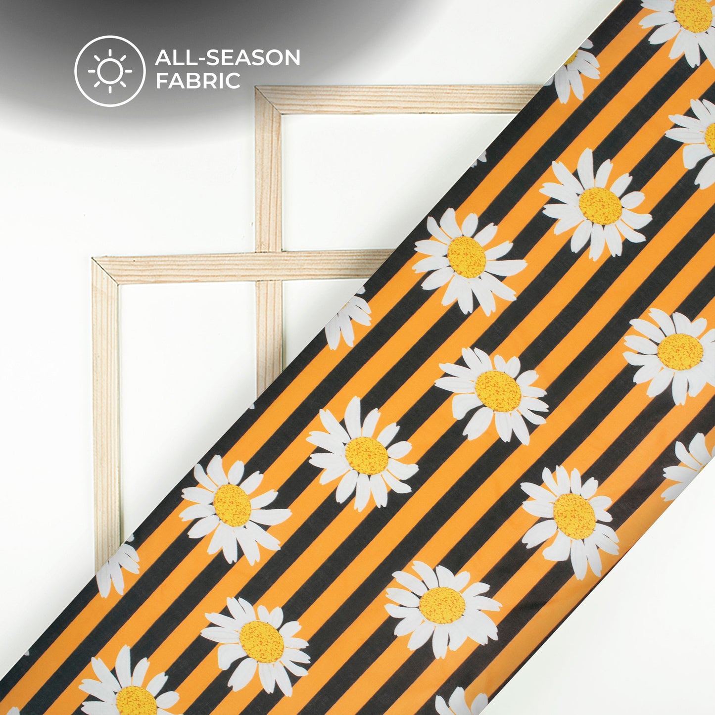 Corn Yellow Floral Stripes Digital Print Poly Cambric Fabric