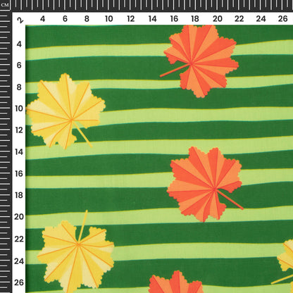 Spring Green Floral Stripes Digital Print Poly Cambric Fabric