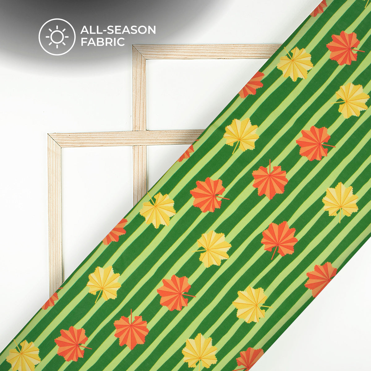 Spring Green Floral Stripes Digital Print Poly Cambric Fabric