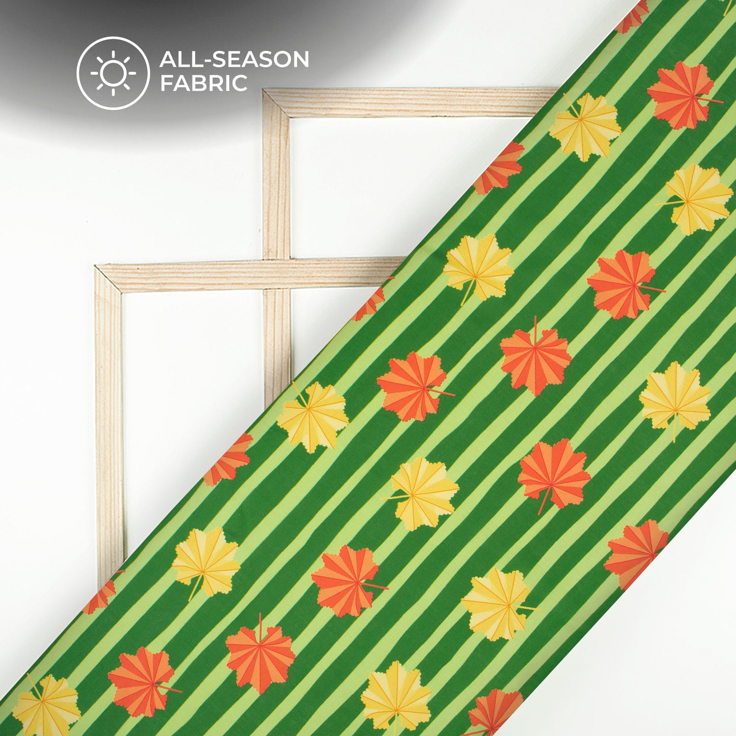 Spring Green Floral Stripes Digital Print Poly Cambric Fabric
