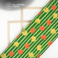 Spring Green Floral Stripes Digital Print Poly Cambric Fabric