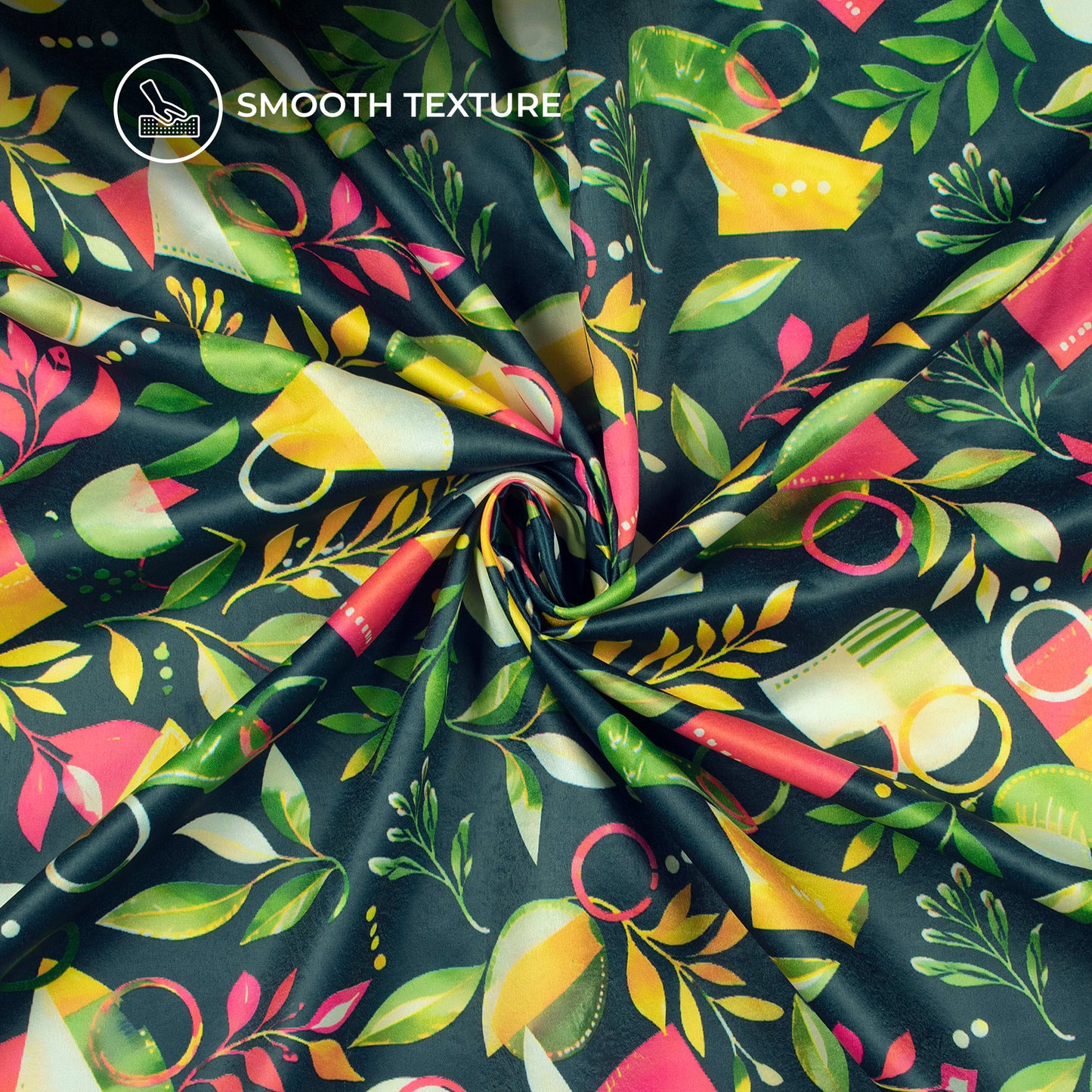 Dark Pine Green Leaf Digital Print Lush Satin Fabric
