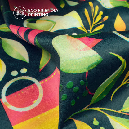 Dark Pine Green Leaf Digital Print Lush Satin Fabric