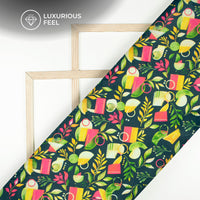 Dark Pine Green Leaf Digital Print Lush Satin Fabric