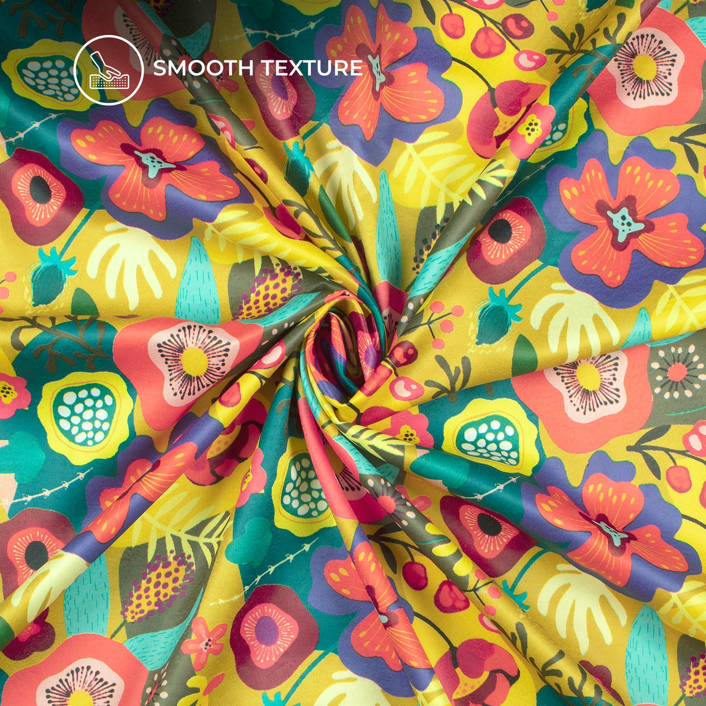 Multi Color Floral Digital Print Lush Satin Fabric