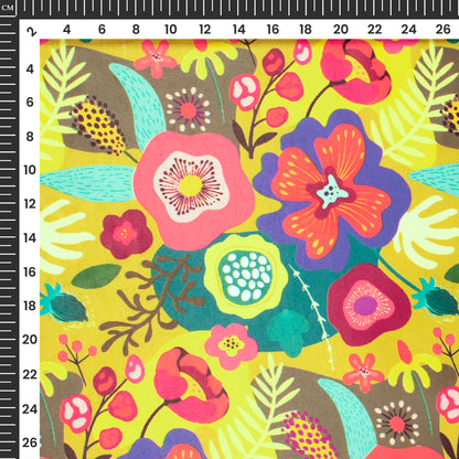 Multi Color Floral Digital Print Lush Satin Fabric