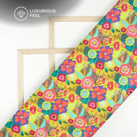 Multi Color Floral Digital Print Lush Satin Fabric