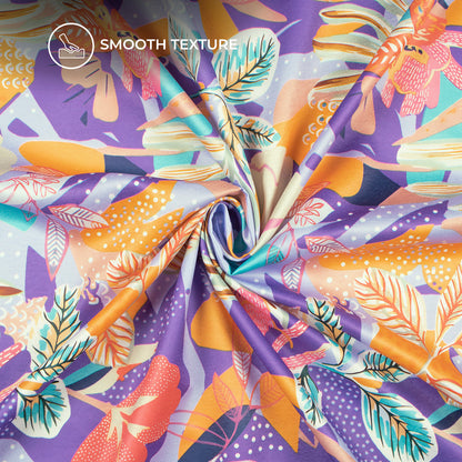 Iris Purple Floral Digital Print Lush Satin Fabric