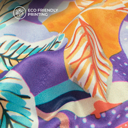 Iris Purple Floral Digital Print Lush Satin Fabric