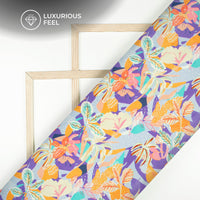 Iris Purple Floral Digital Print Lush Satin Fabric