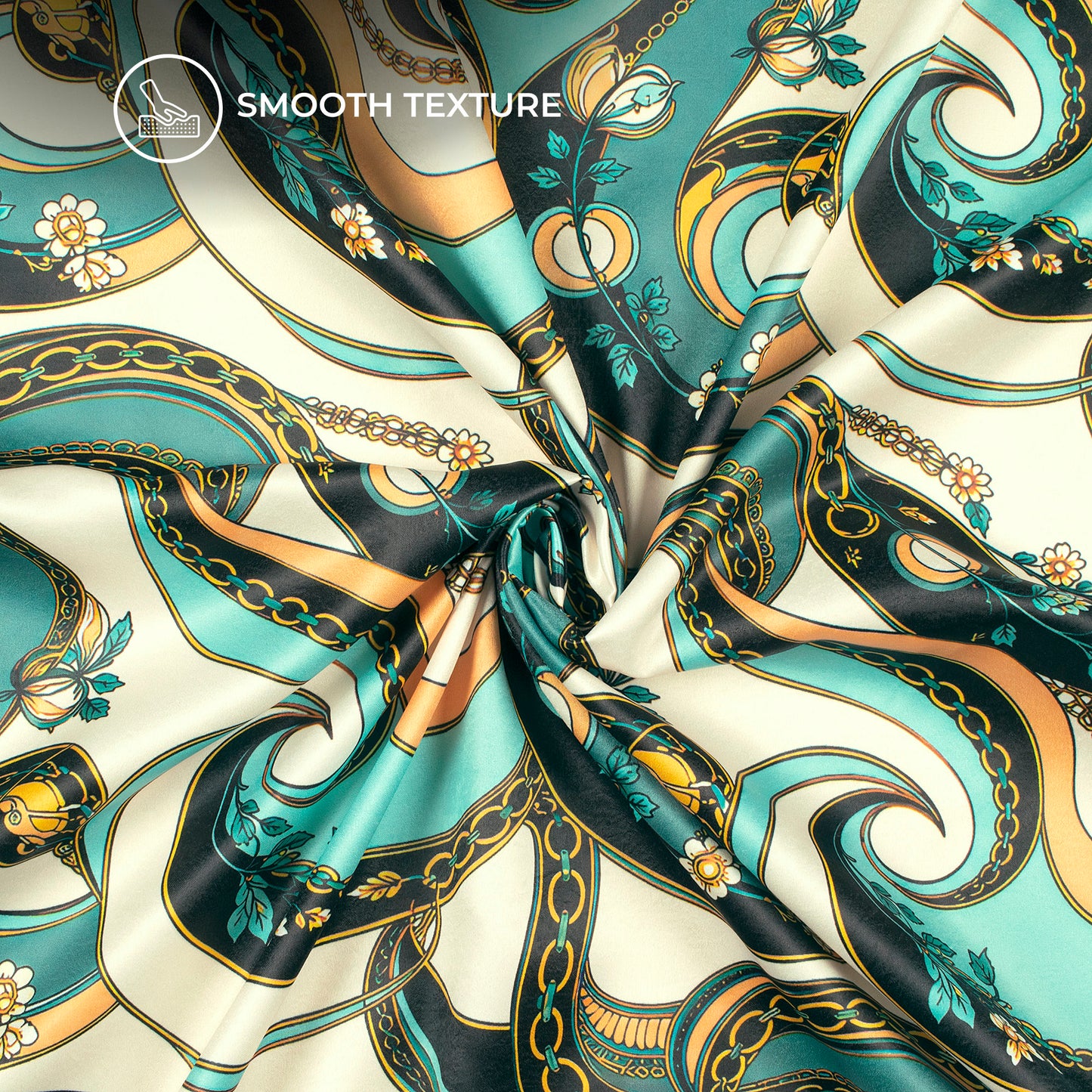 Pastel Blue Chain Digital Print Lush Satin Fabric
