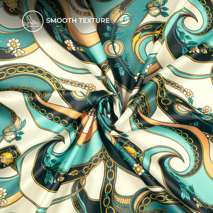 Pastel Blue Chain Digital Print Lush Satin Fabric