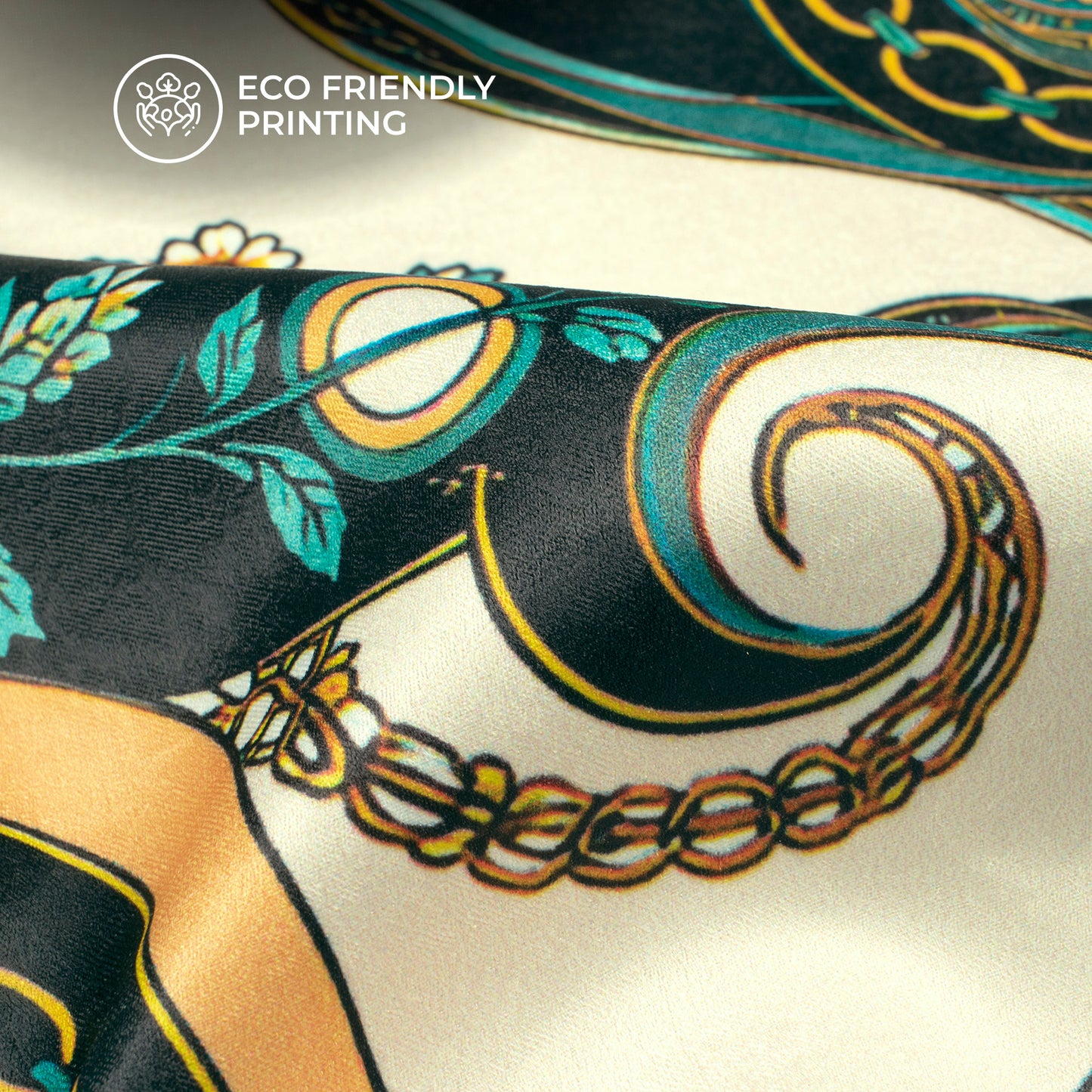 Pastel Blue Chain Digital Print Lush Satin Fabric