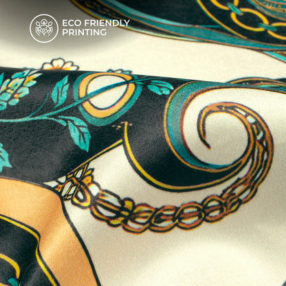 Pastel Blue Chain Digital Print Lush Satin Fabric