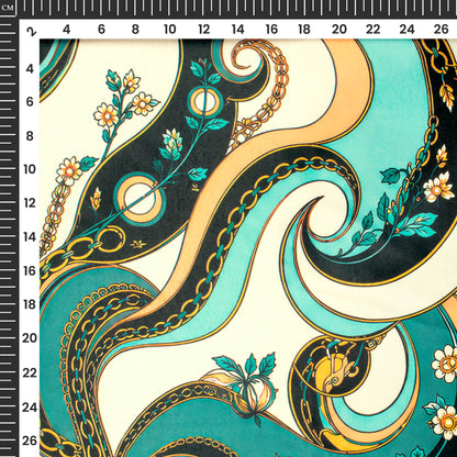 Pastel Blue Chain Digital Print Lush Satin Fabric